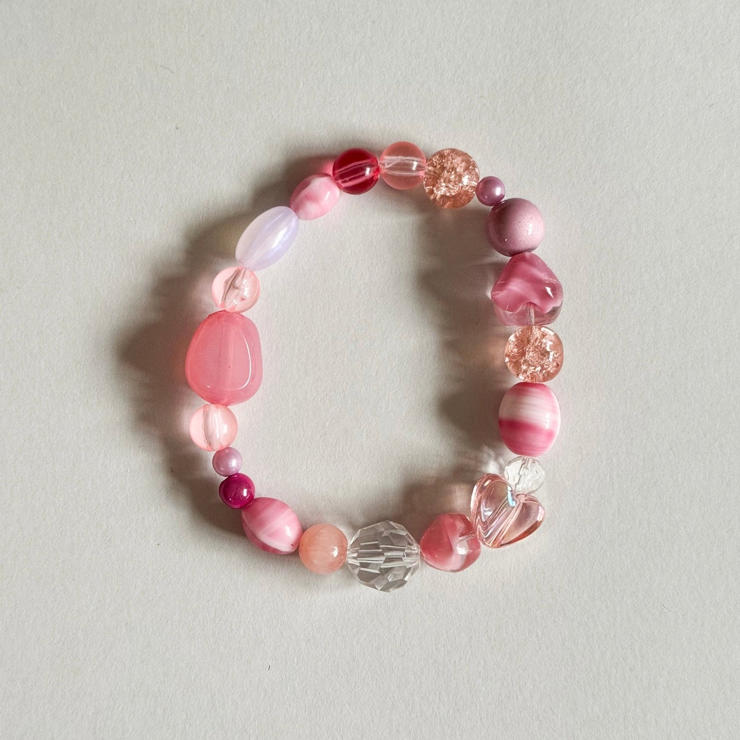 Pink mix reclaimed beads beaded elastic bracelet - Bracelets - Made by Saskia