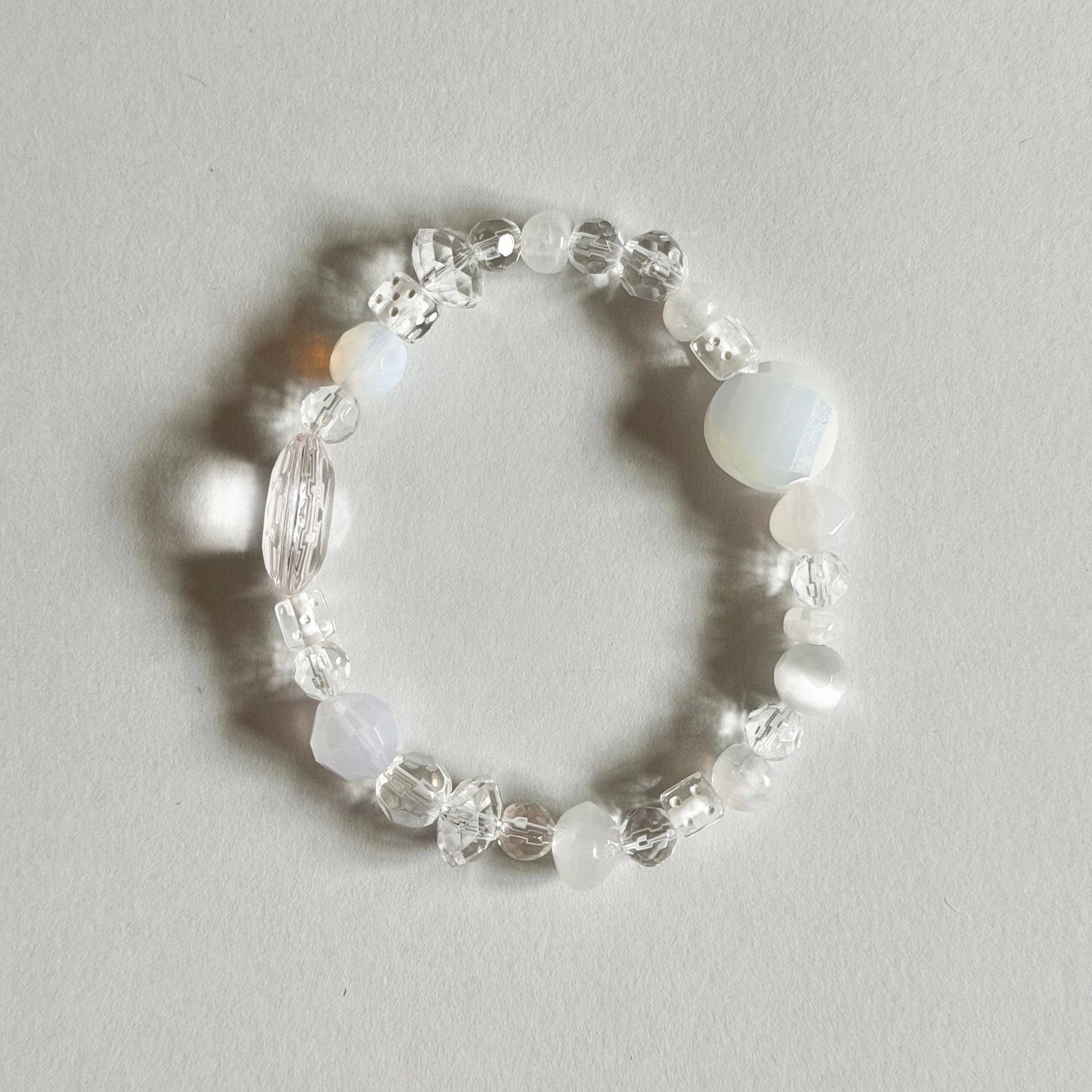 White mix reclaimed beads beaded elastic bracelet - Bracelets - Made by Saskia