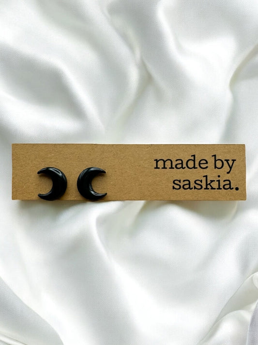 Black crescent moon studs - Earrings - Made by Saskia