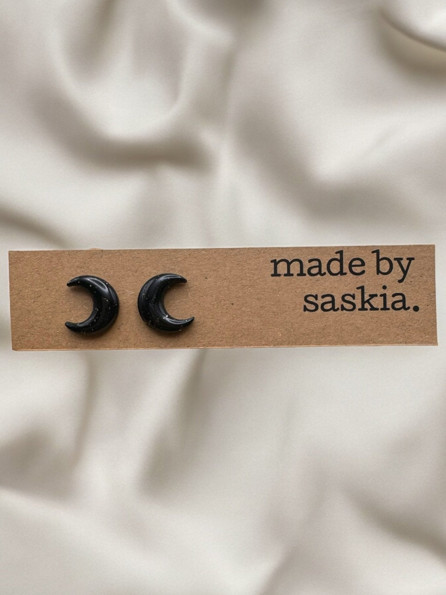 Black sparkle crescent moon studs - Earrings - Made by Saskia