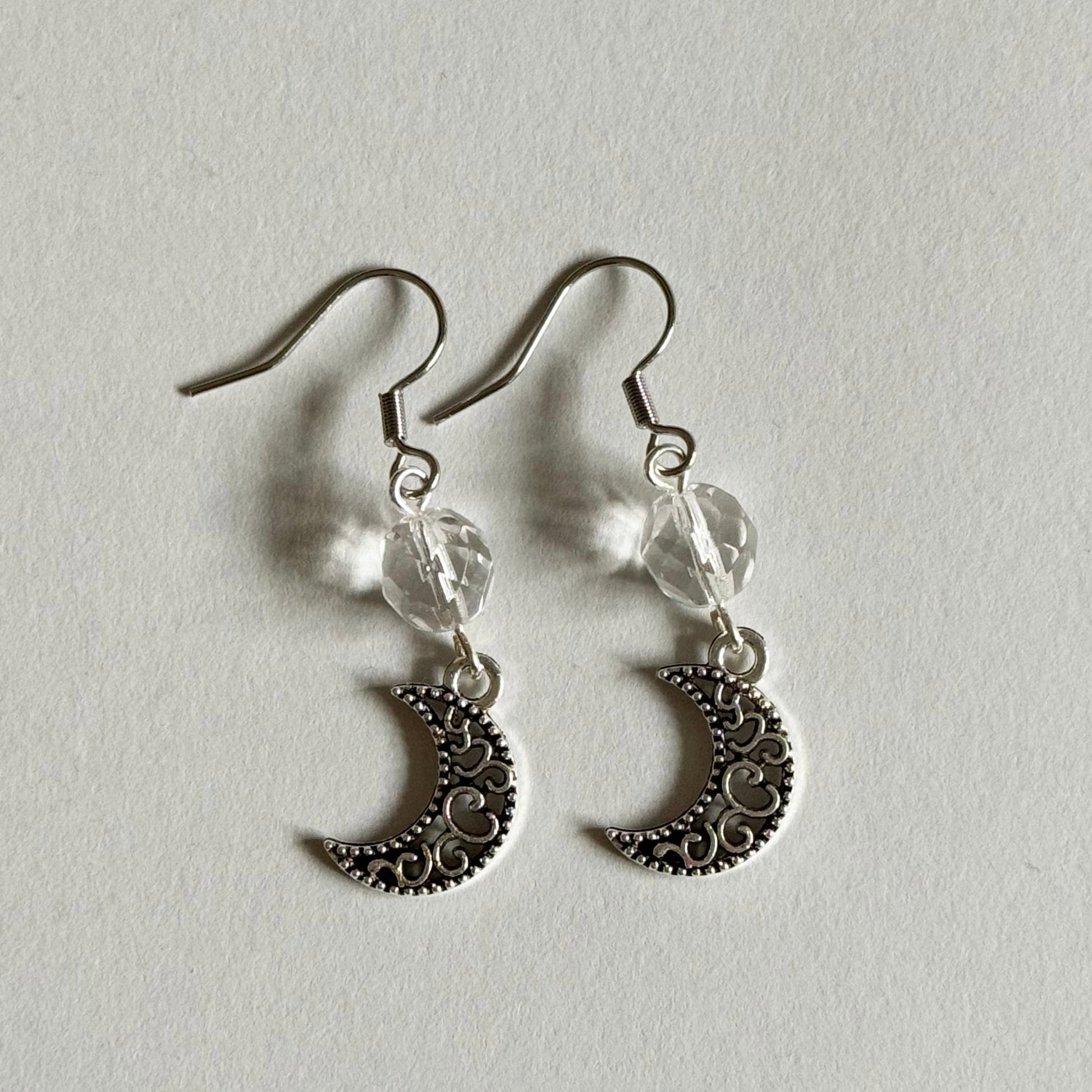 Crescent moon beaded dangle earrings - Earrings - Made by Saskia