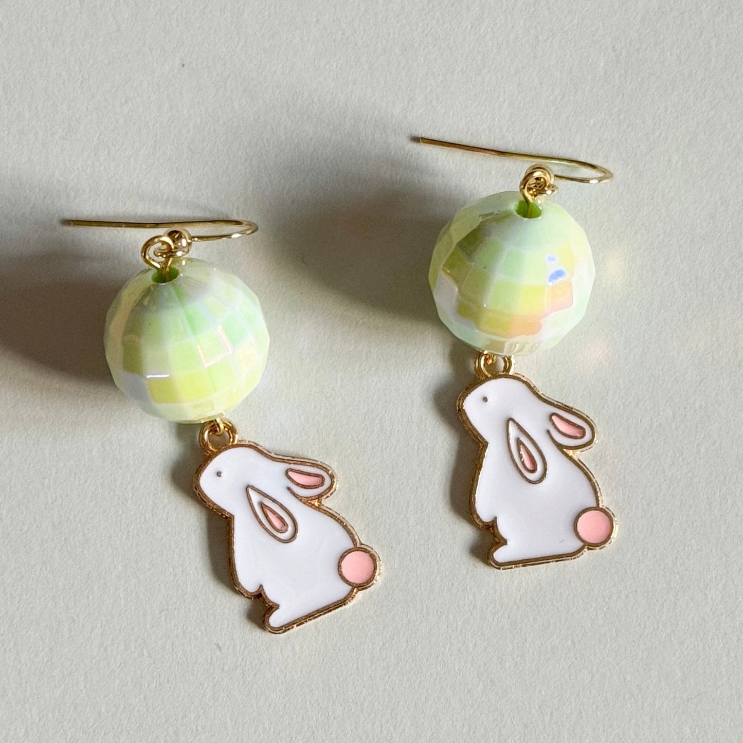 Green disco bunny dangle earrings - Earrings - Made by Saskia