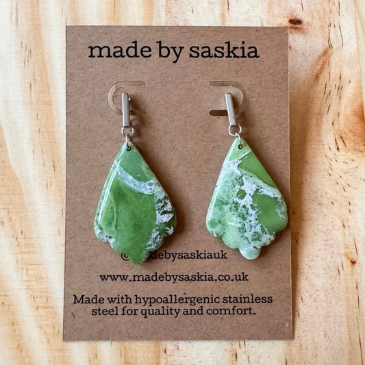 Green marble dangle stud earrings - Earrings - Made by Saskia