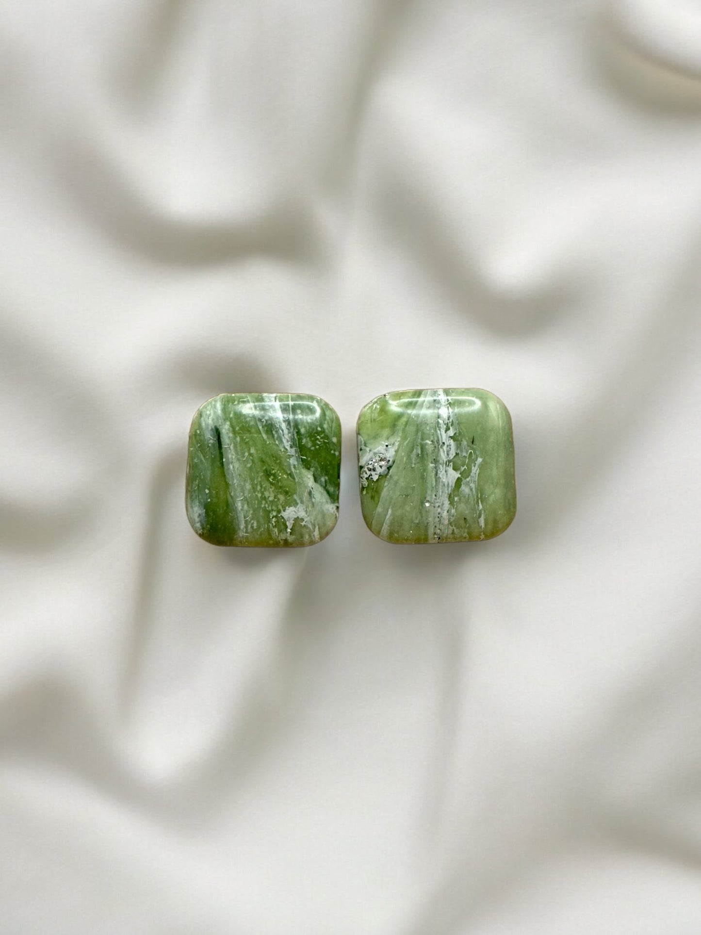 Green marble square studs - Earrings - Made by Saskia