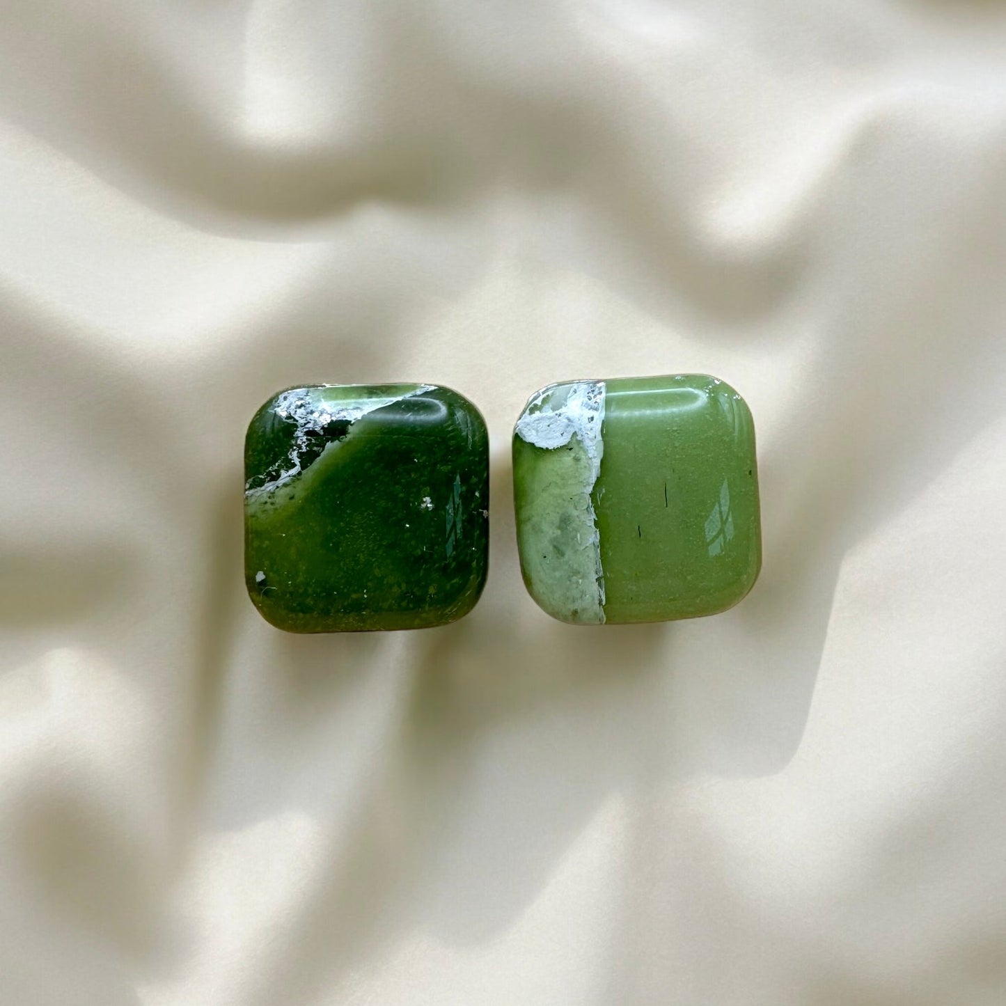 Green marble square studs - Earrings - Made by Saskia