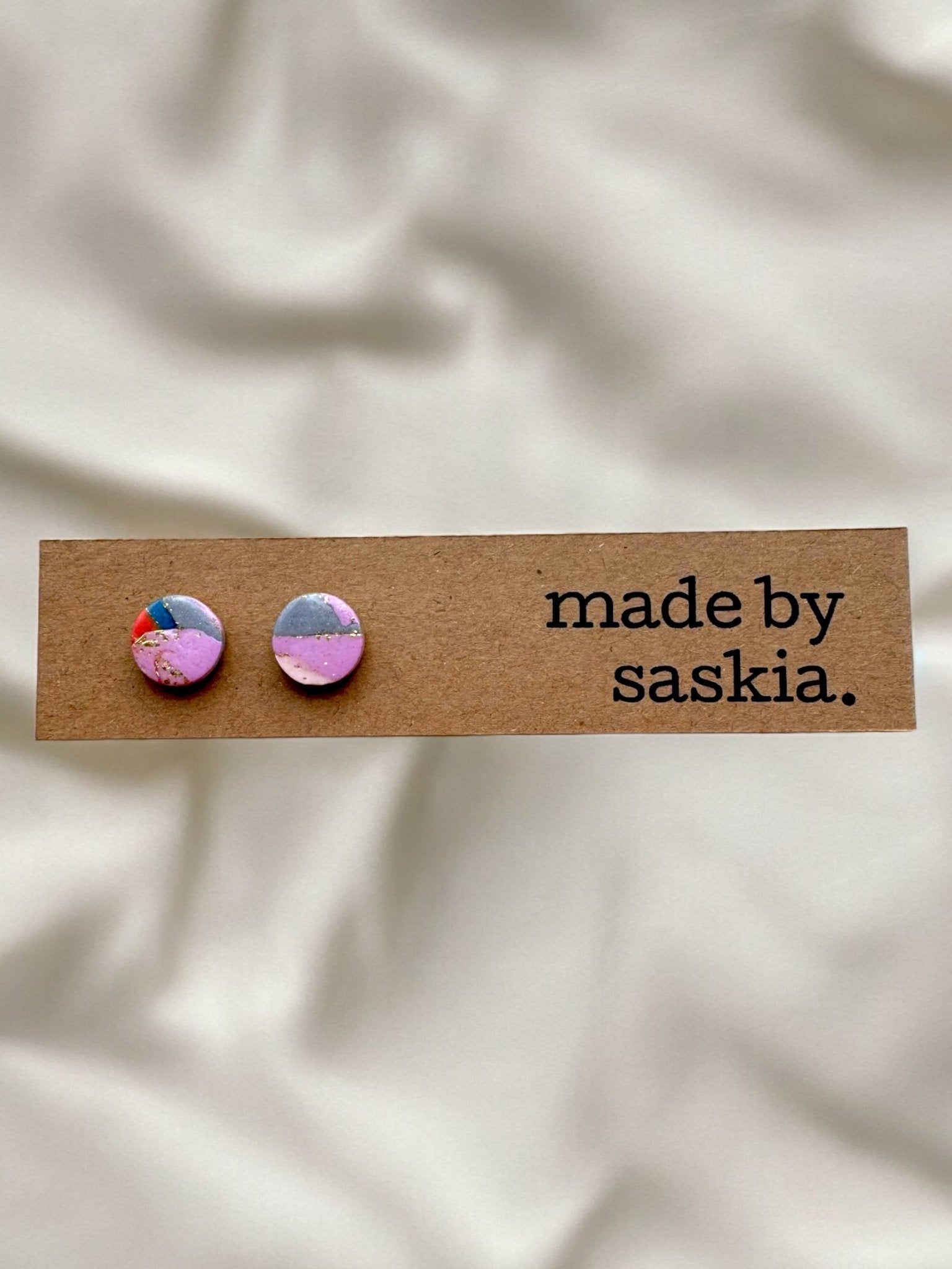 Lilac, grey and orange metallic abstract simple studs - Earrings - Made by Saskia