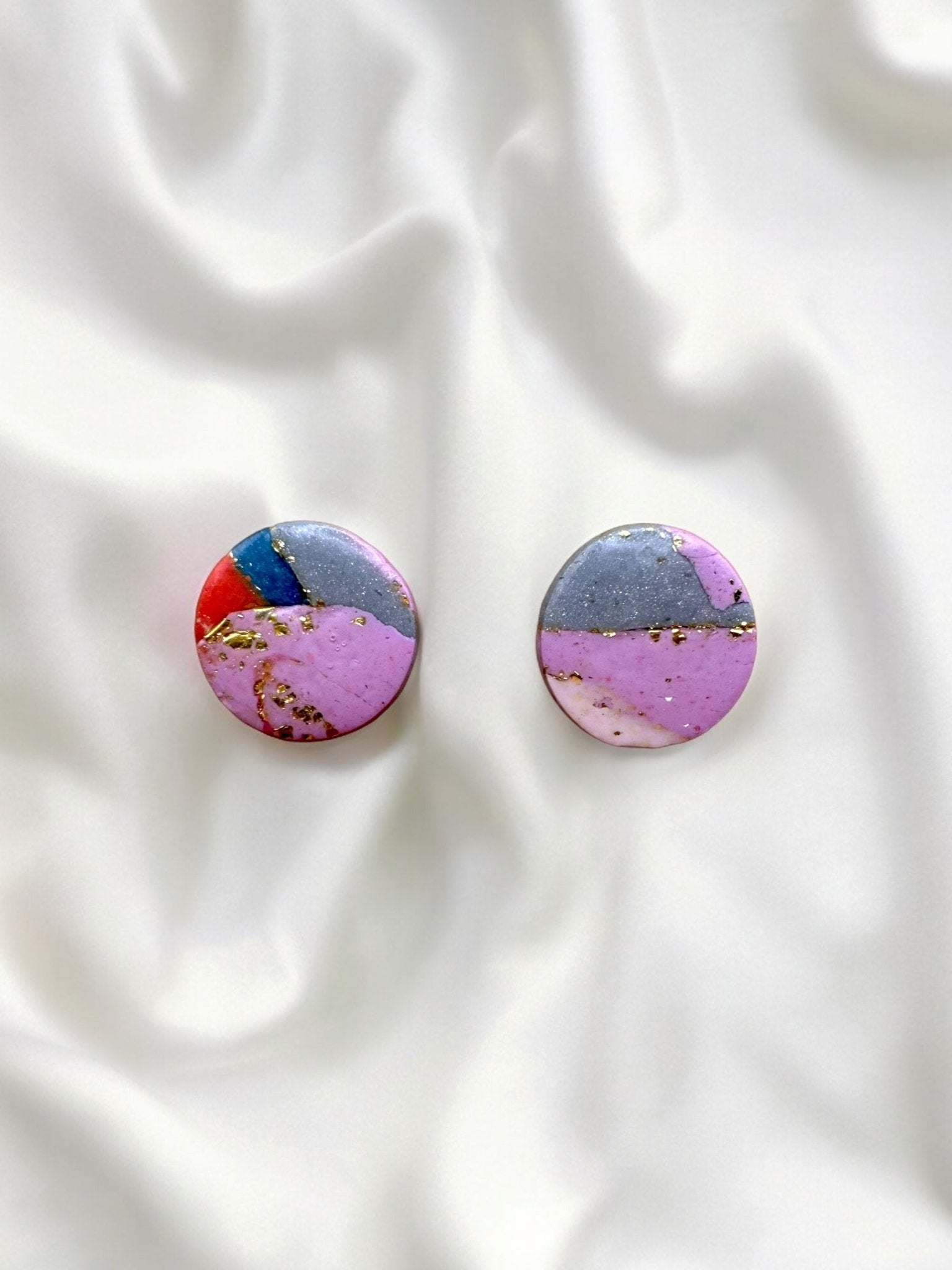 Lilac, grey and orange metallic abstract simple studs - Earrings - Made by Saskia