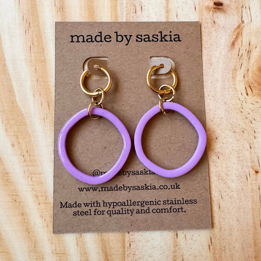 Lilac reversible hoop huggie earrings - Earrings - Made by Saskia