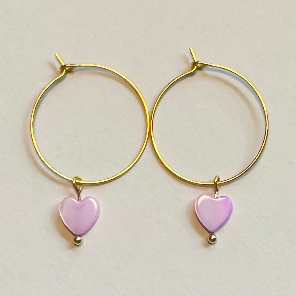 Lilac shell heart hoop earrings - Earrings - Made by Saskia