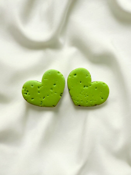 Lime green textured heart studs - Earrings - Made by Saskia