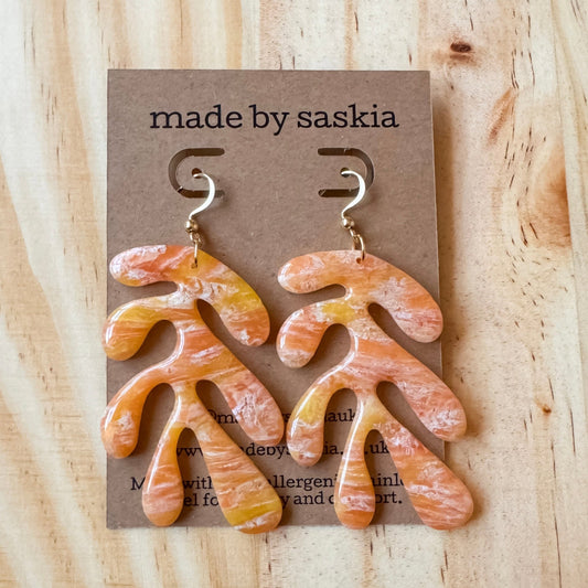 Orange and yellow marble abstract dangle earrings - Earrings - Made by Saskia