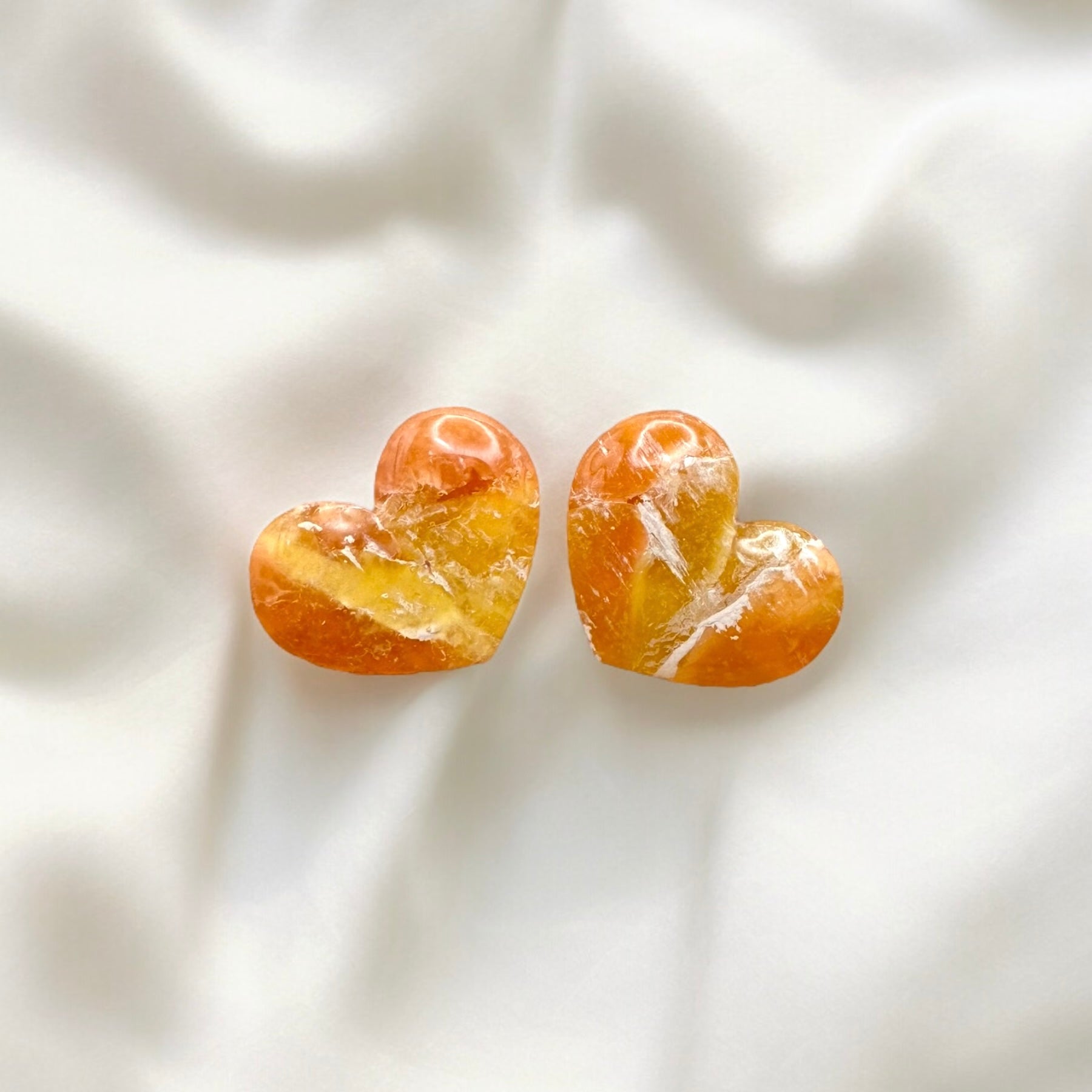 Orange and yellow marble heart studs - Earrings - Made by Saskia