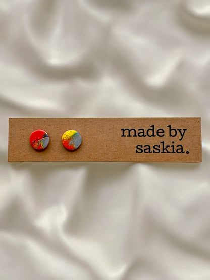 Orange, grey and yellow metallic abstract simple studs - Earrings - Made by Saskia