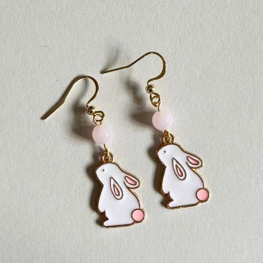 Pink bunny beaded dangle earrings - Earrings - Made by Saskia