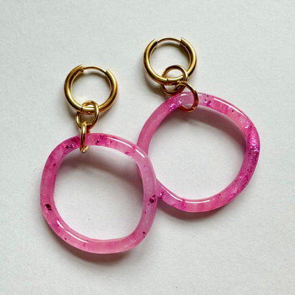 Pink gemstone effect hoop huggie earrings - Earrings - Made by Saskia