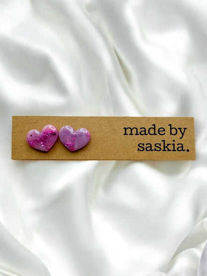 Purple glitter heart studs - Earrings - Made by Saskia