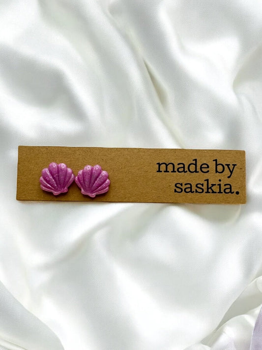 Purple glitter shell studs - Earrings - Made by Saskia