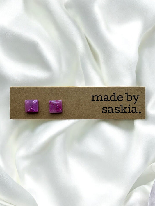 Purple glitter square studs - Earrings - Made by Saskia