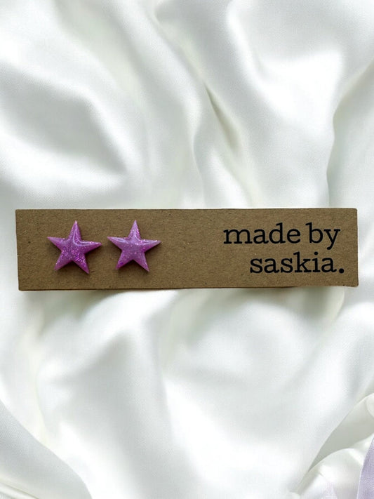 Purple glitter star studs - Earrings - Made by Saskia