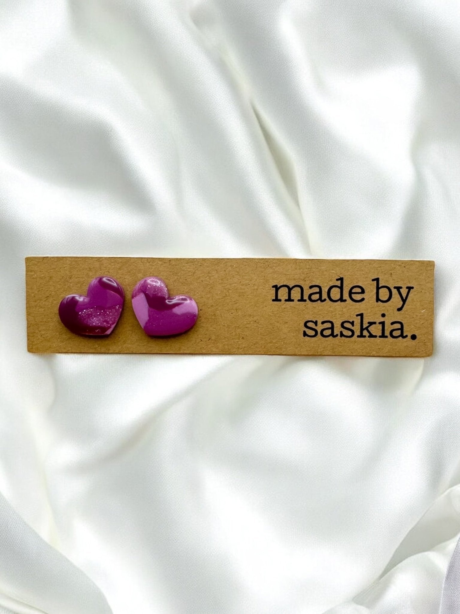 Purple marble heart studs - Earrings - Made by Saskia