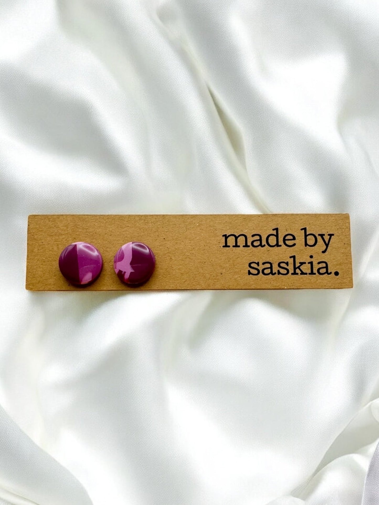 Purple marble large circle studs - Earrings - Made by Saskia