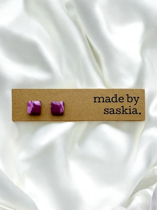 Purple marble square studs - Earrings - Made by Saskia