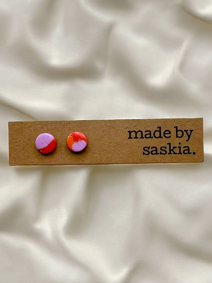 Red, orange and lilac metallic abstract simple studs - Earrings - Made by Saskia