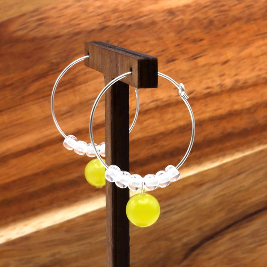 Sterling silver yellow jasper semi - precious beaded hoop earrings - Earrings - Made by Saskia