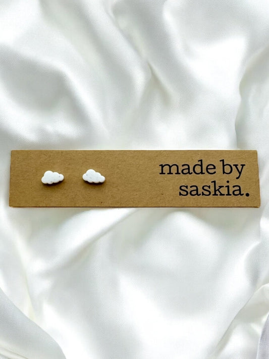 White speckle clouds mini studs - Earrings - Made by Saskia