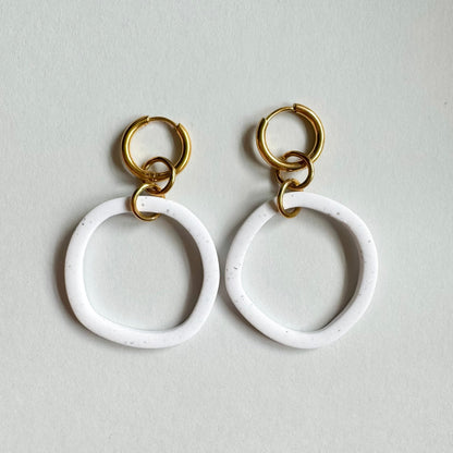 White speckle hoop huggie earrings - Earrings - Made by Saskia