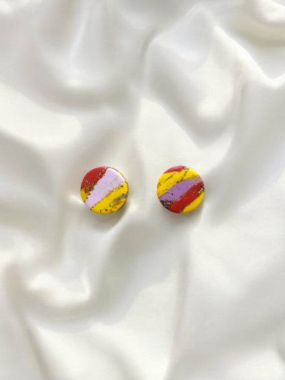 Yellow, orange and lilac metallic abstract simple studs - Earrings - Made by Saskia