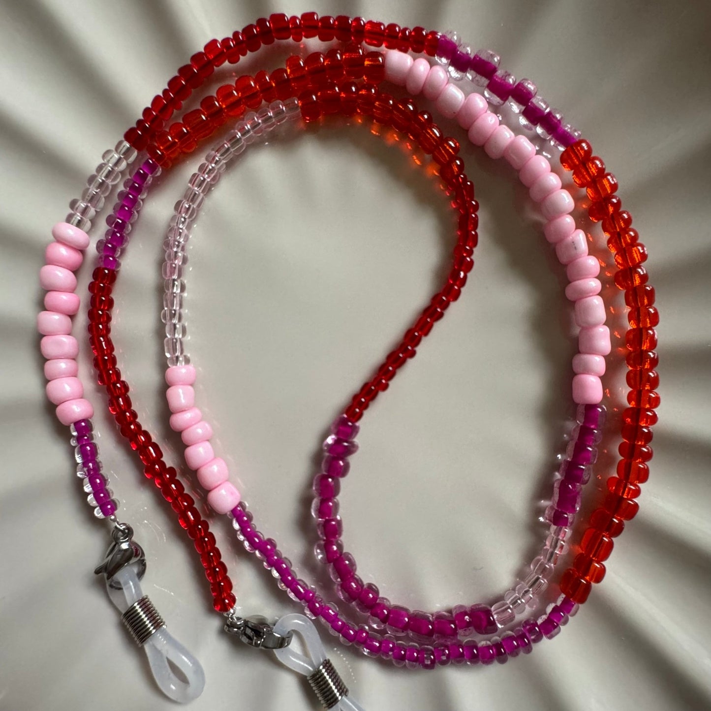 Pink colour block glass beaded glasses chain - Glasses chain - Made by Saskia