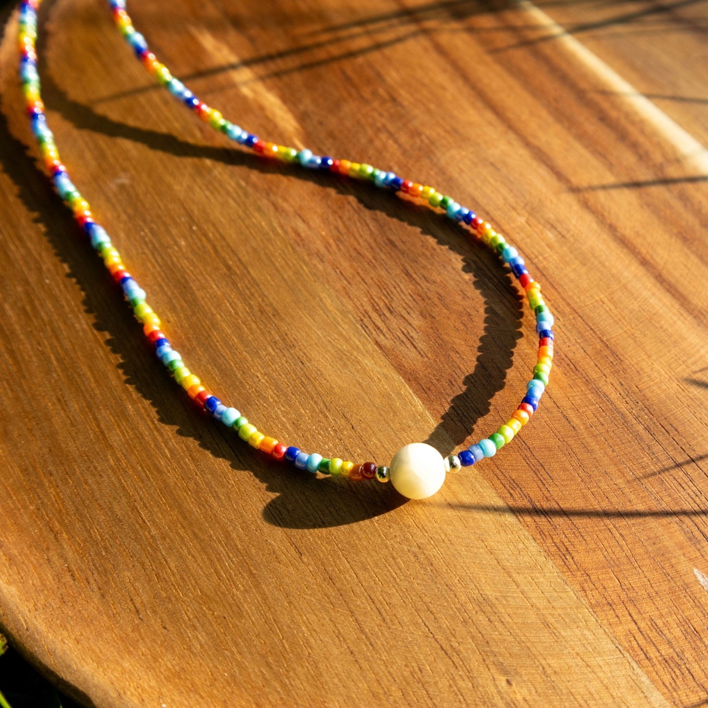 Sterling silver rainbow and mother of pearl beaded necklace - Necklaces - Made by Saskia