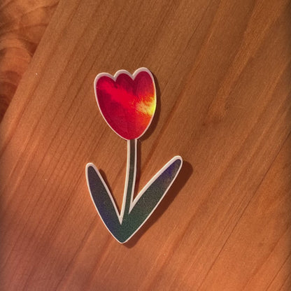 Red tulip holographic sticker