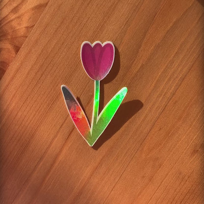 Pink tulip holographic sticker