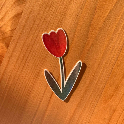 Red tulip holographic sticker - Stickers - Made by Saskia